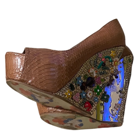 Ziginy Leather Wedges Muster Color Rock Floral Platform Bright Jeweled, Size 6 - Picture 3 of 16